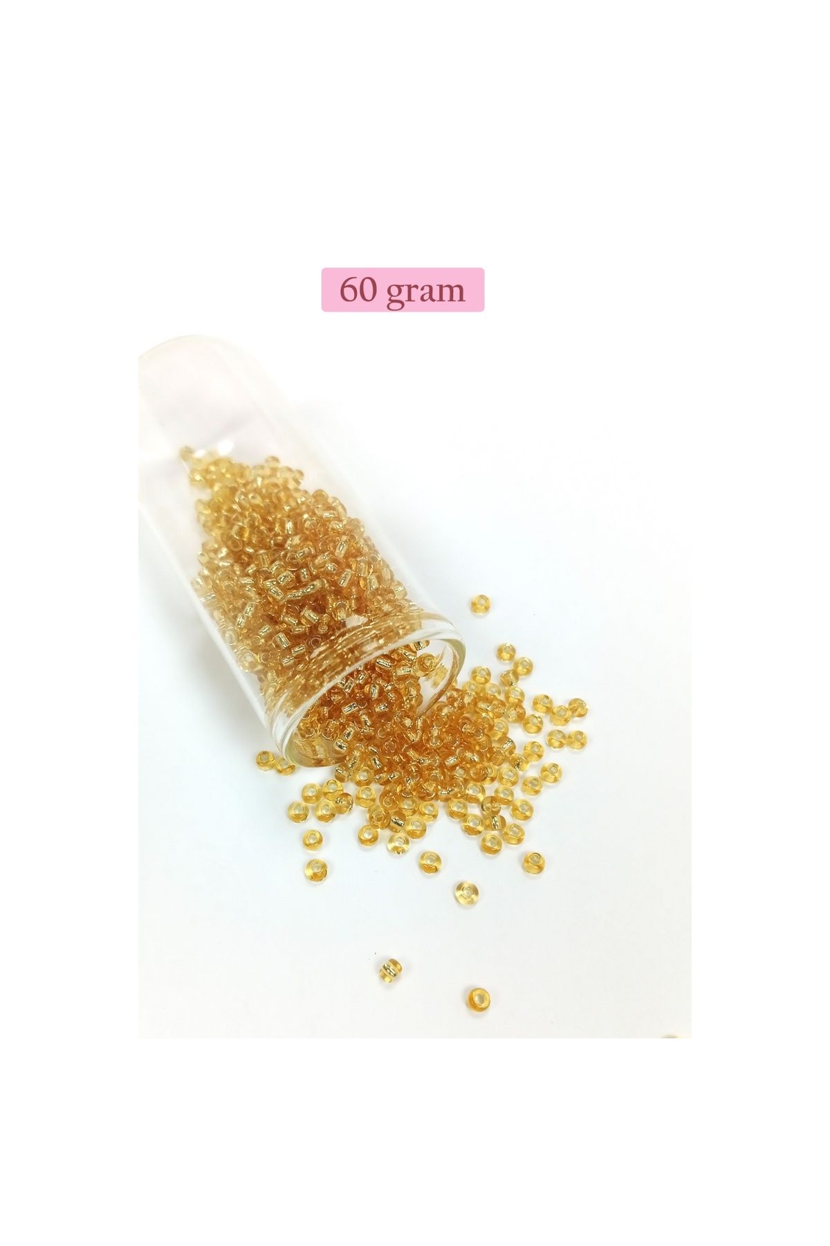 maarketim Dökme Cam Kum Boncuk (8/0) 3 mm - 60 Gram - Şeffaf Koyu Sarı