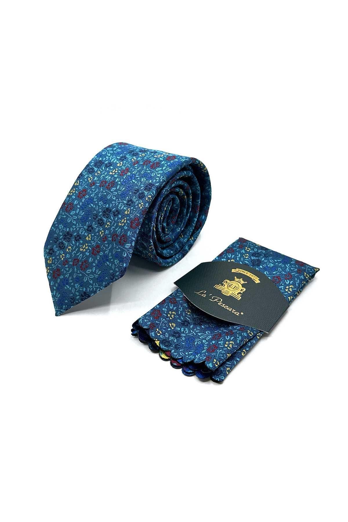 Kravatkolik-Turquoise Flower Pattern Classic Tie with Handkerchief Kk13156 8