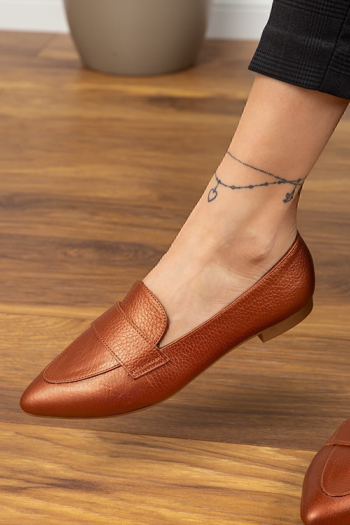 Deery-Genuine Leather Copper Color Women's Ballerinas 2