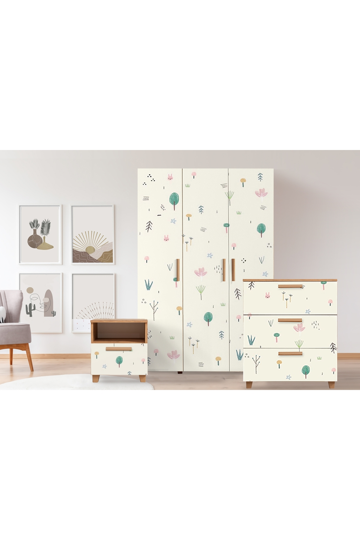 Vivense Leva Jungle Gardırop, Atlantik Beyaz, 3 Kapaklı fotoğrafı 2 (önizleme)