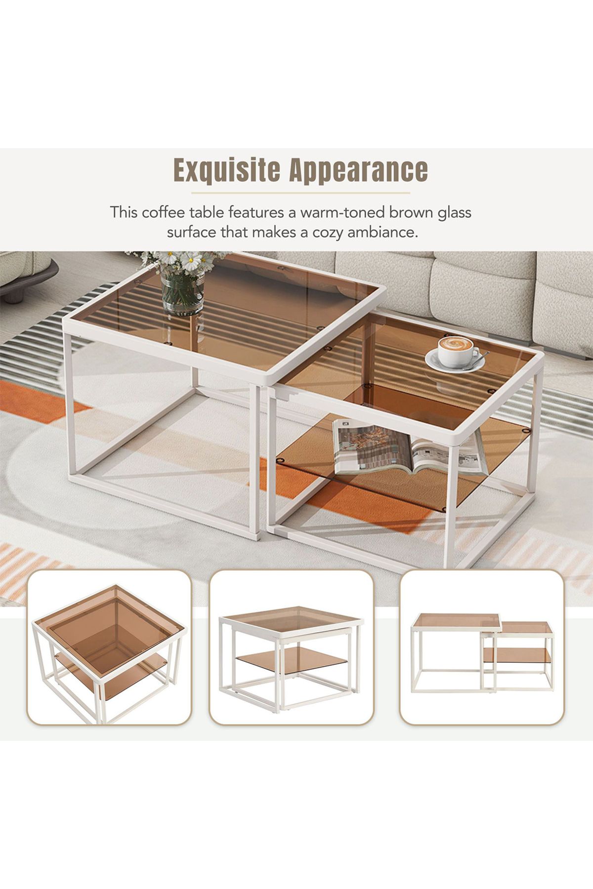 sharpdo-Modern Nested Coffee Table Set with High-low Combination Design 3