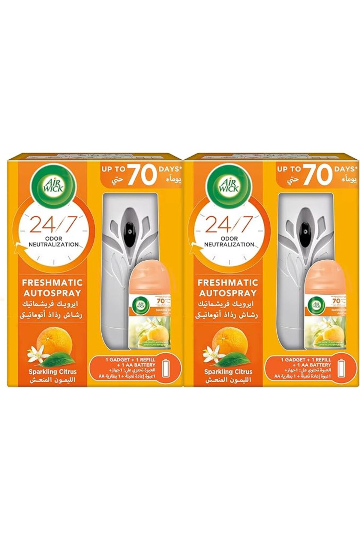 Air Wick-Freshmatic Auto Spray Sparkling Citrus, Gadget & Refill, 250ml, Pack of 2, Eliminates Odour 1