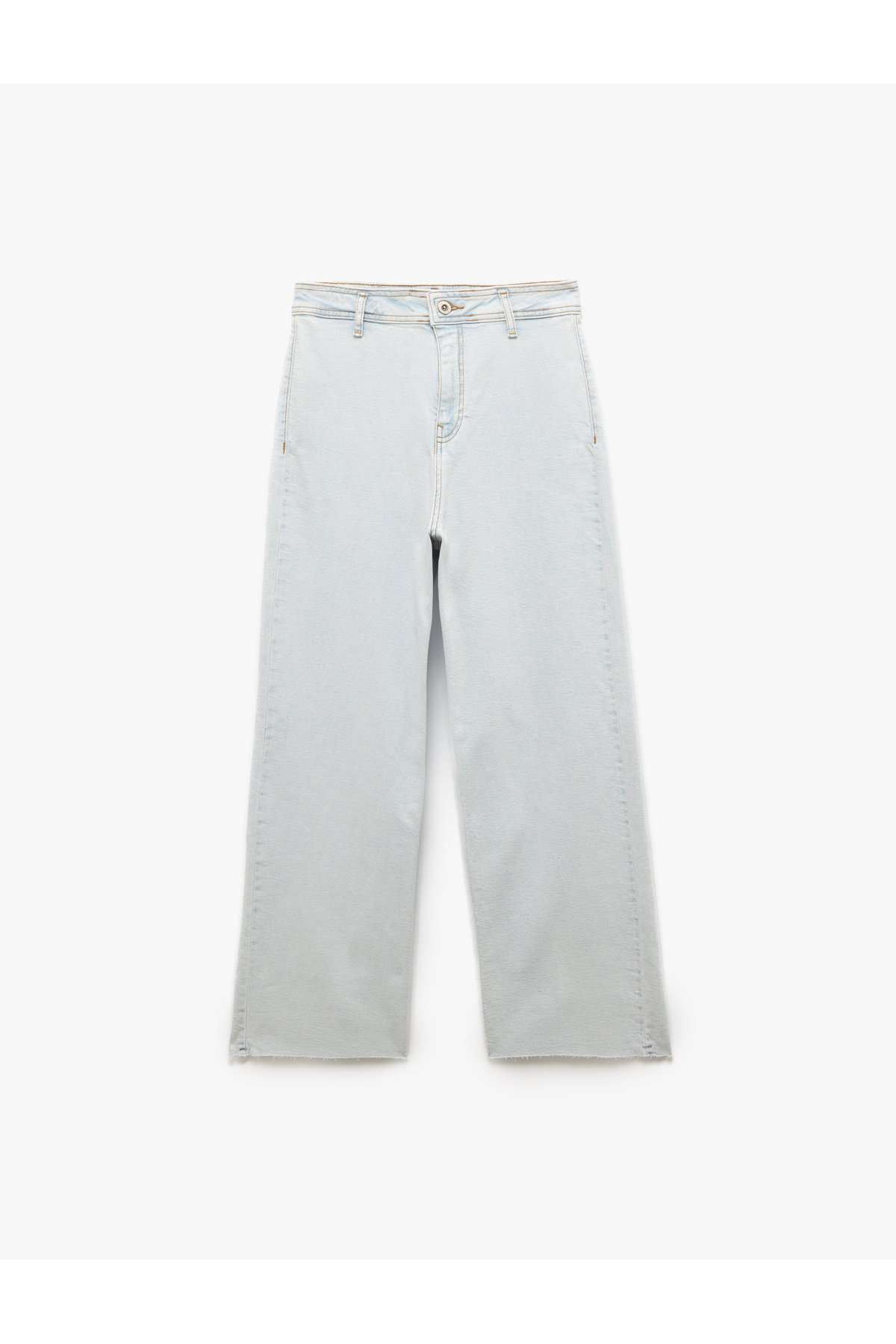Yüksek Bel Kesik Paça Düğmeli Denim Pantolon -  Culotte Jean