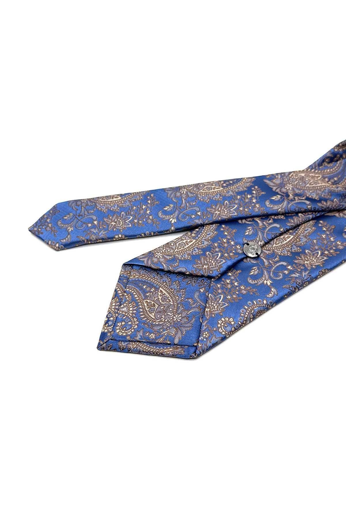 Kravatkolik-Classic Tie with Blue Paisley Pattern Handkerchief Kk13125 6