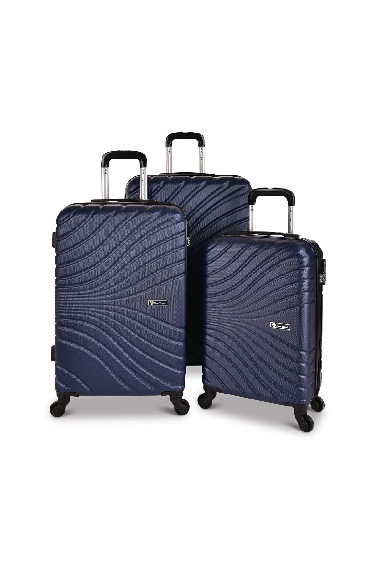 New Travel-مجموعة حقائب سفر صلبة، حقيبة سفر بعجلات من مادة ABS، مع قفل مركب و4 عجلات NT802/3P-أزرق داكن 1