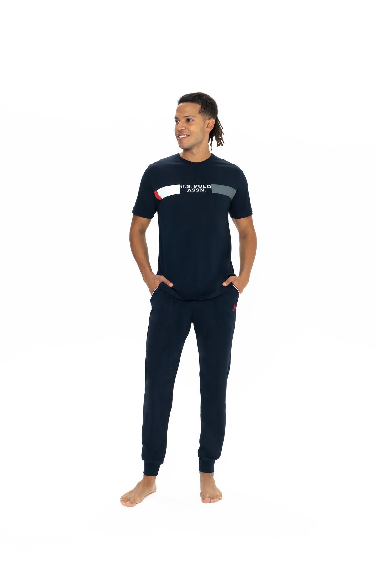 BASE. پولو اسن. ست لباس خواب مردانه آبی سرمه ای با جزئیات ساق لاستیکی - ILC2.18Q88Y8G U.S. Polo Assn.