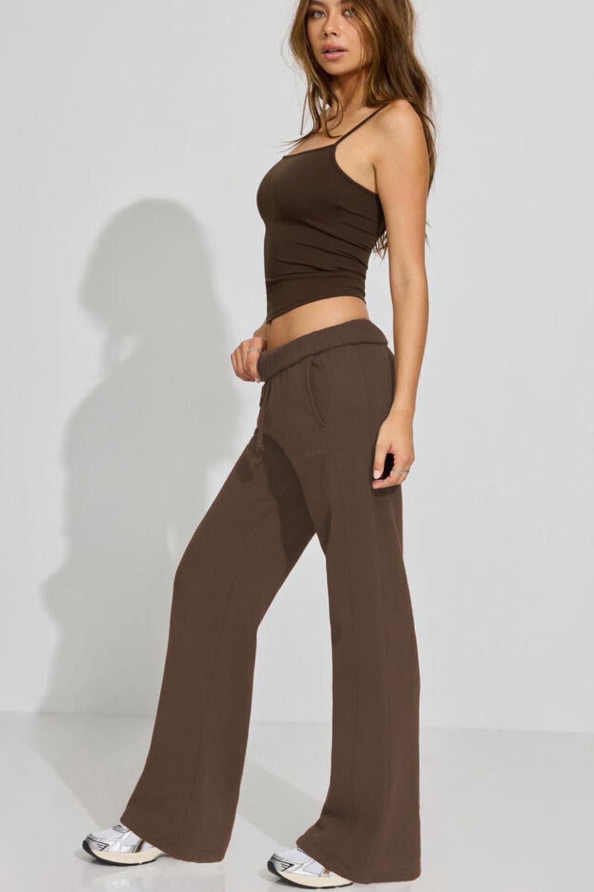 Madmext-Braune Damen-Jogginghose mit weitem Bein MG2279 7