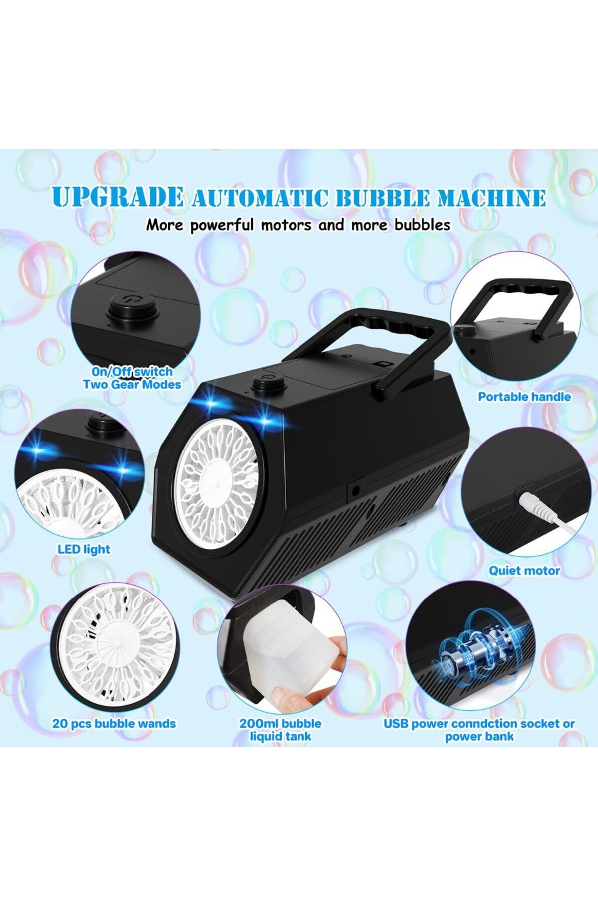 Choice-WHITE Upgrade Bubble Machine Automatic Bubble Blower with 2 Speed Levels 4