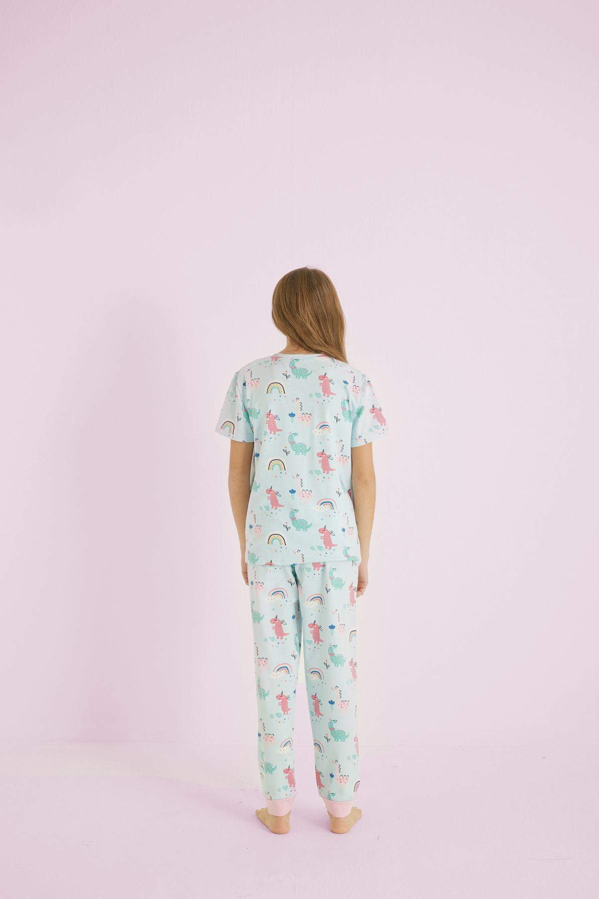 Siyah İnci mavi Kız Çocuk %100 Pamuk Hayvan Baskılı Bisiklet Yaka Pijama Takım25110052 fotoğrafı 2 (önizleme)