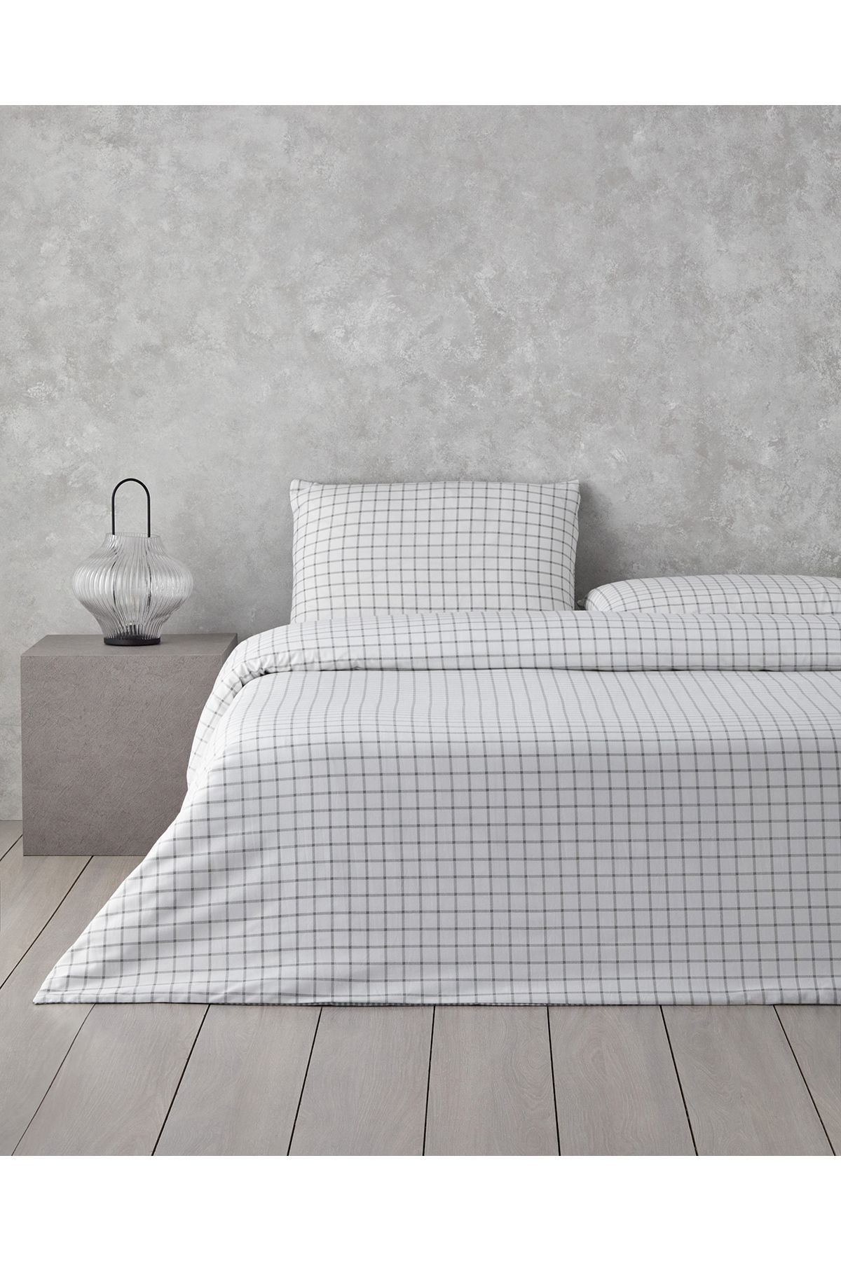 English Home-Simple Checks Easy-Iron Double Duvet Cover Set 200X220 cm Gray 1