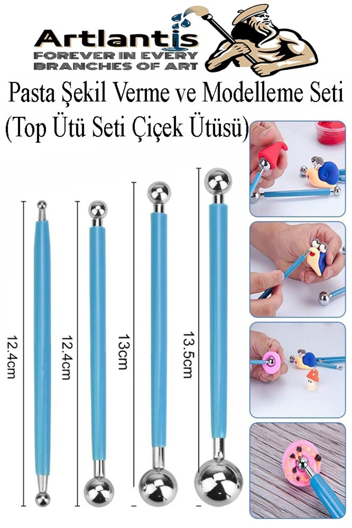 Artlantis Top Uçlu Pasta Şekil Verme ve Modelleme Seti 4 lü 1 Paket Top Ütü Çiçek Ütüsü Şeker Hamuru Şekillend