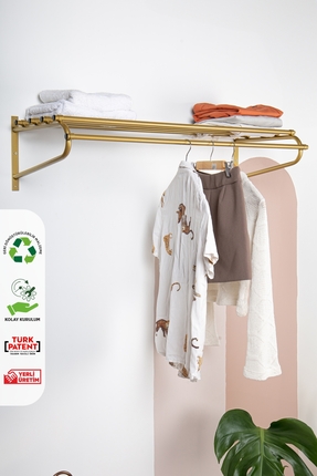 Fec Reklam EROS Gold Metal Duvara Monte Askılık Elbise Askılığı Konfeksiyon A...