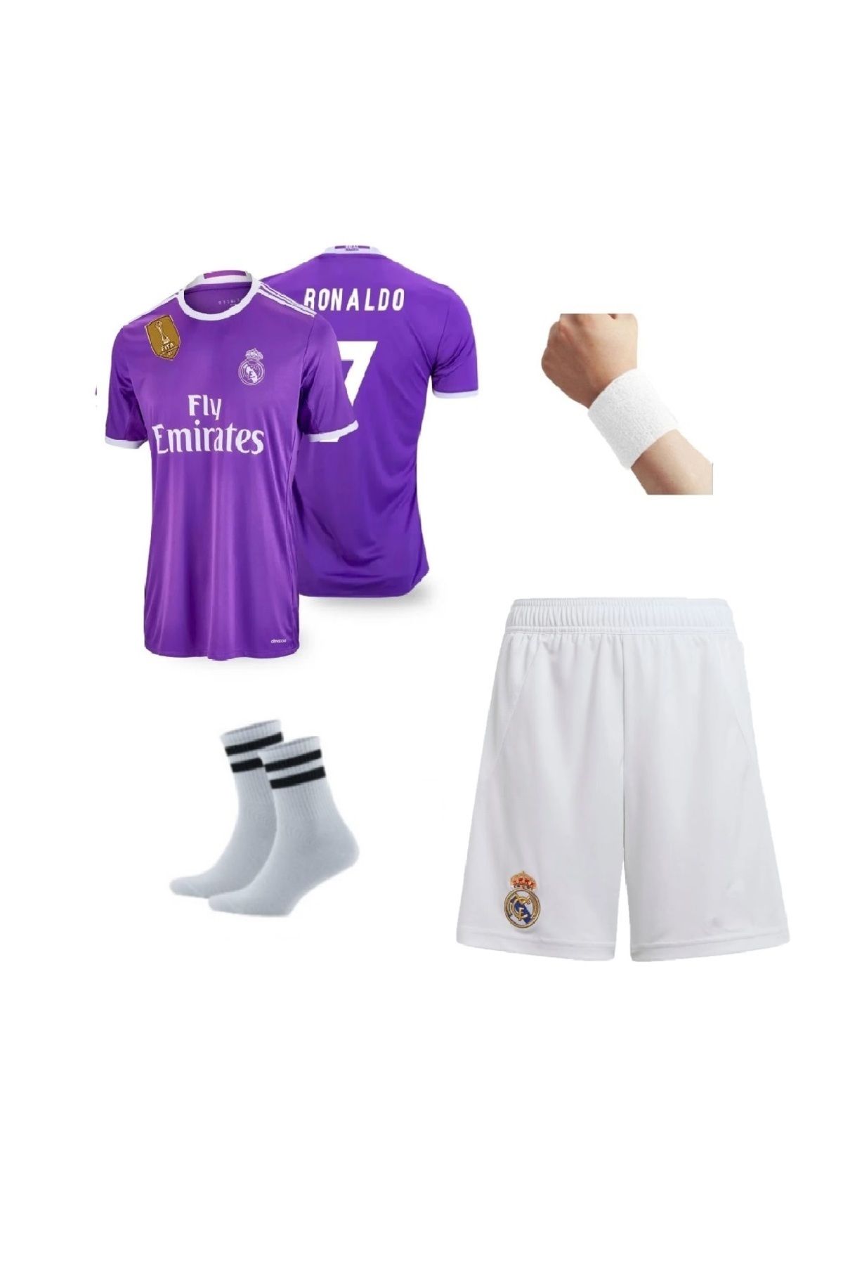 QBZ-Purple Cardriff Ronaldo 16/2017 Season Football Kids Jersey Set of 4 1