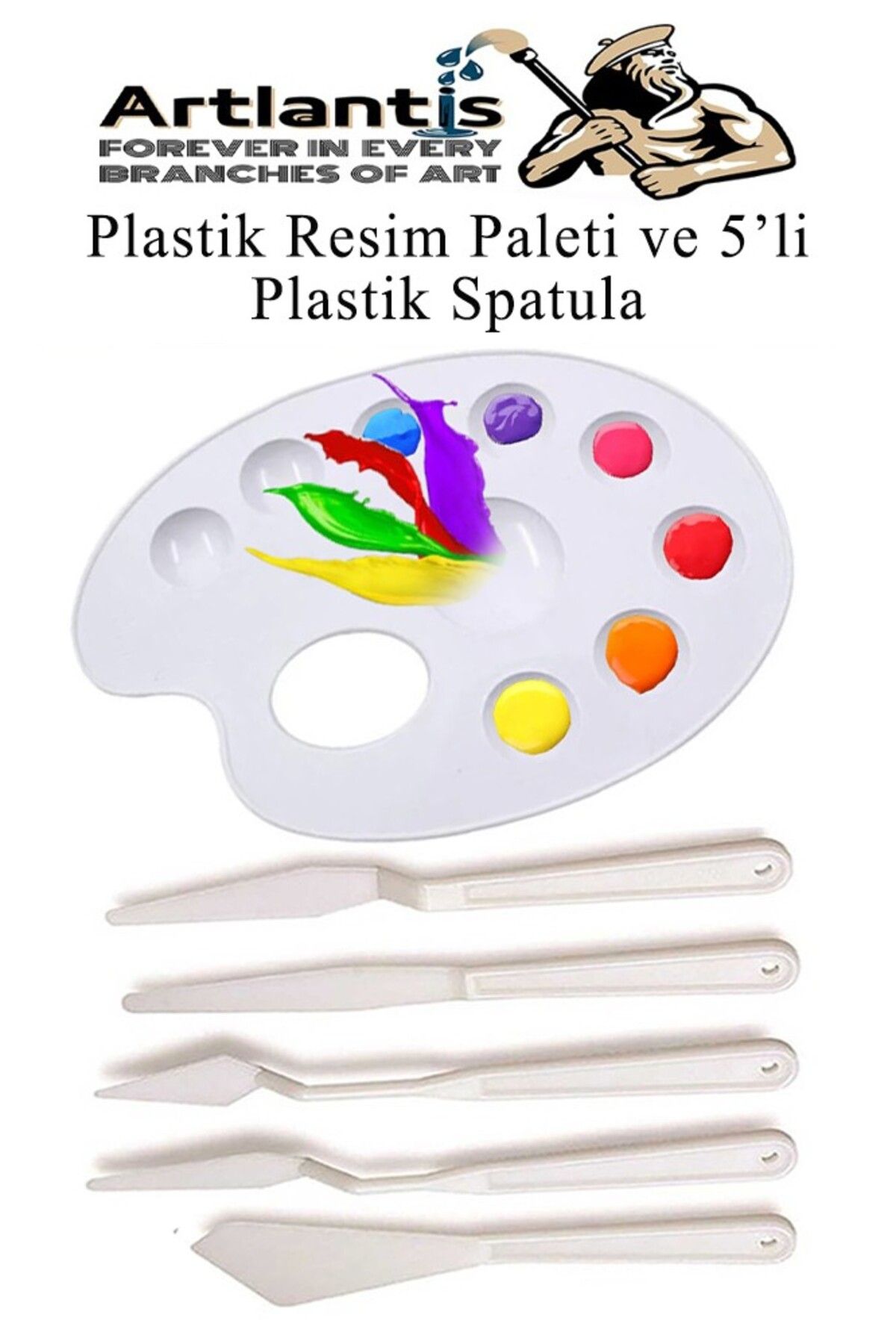 Artlantis Godeli Plastik Resim Paleti ve 5 li Plastik Spatula 1 Paket Ressam Paketi Sanatsal Esnek Plastik Pal