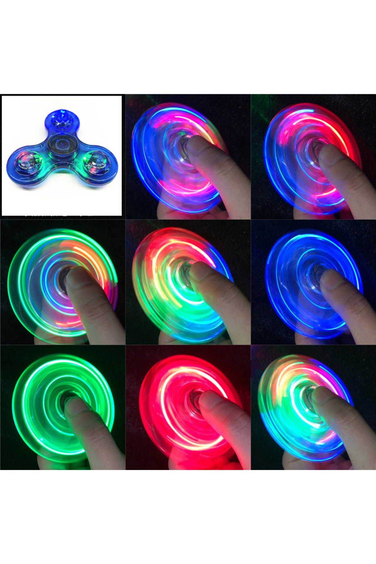 Fidget spinner game blue glowing with LED light, manual top spinner, glows in the dark, finger fidget spinner