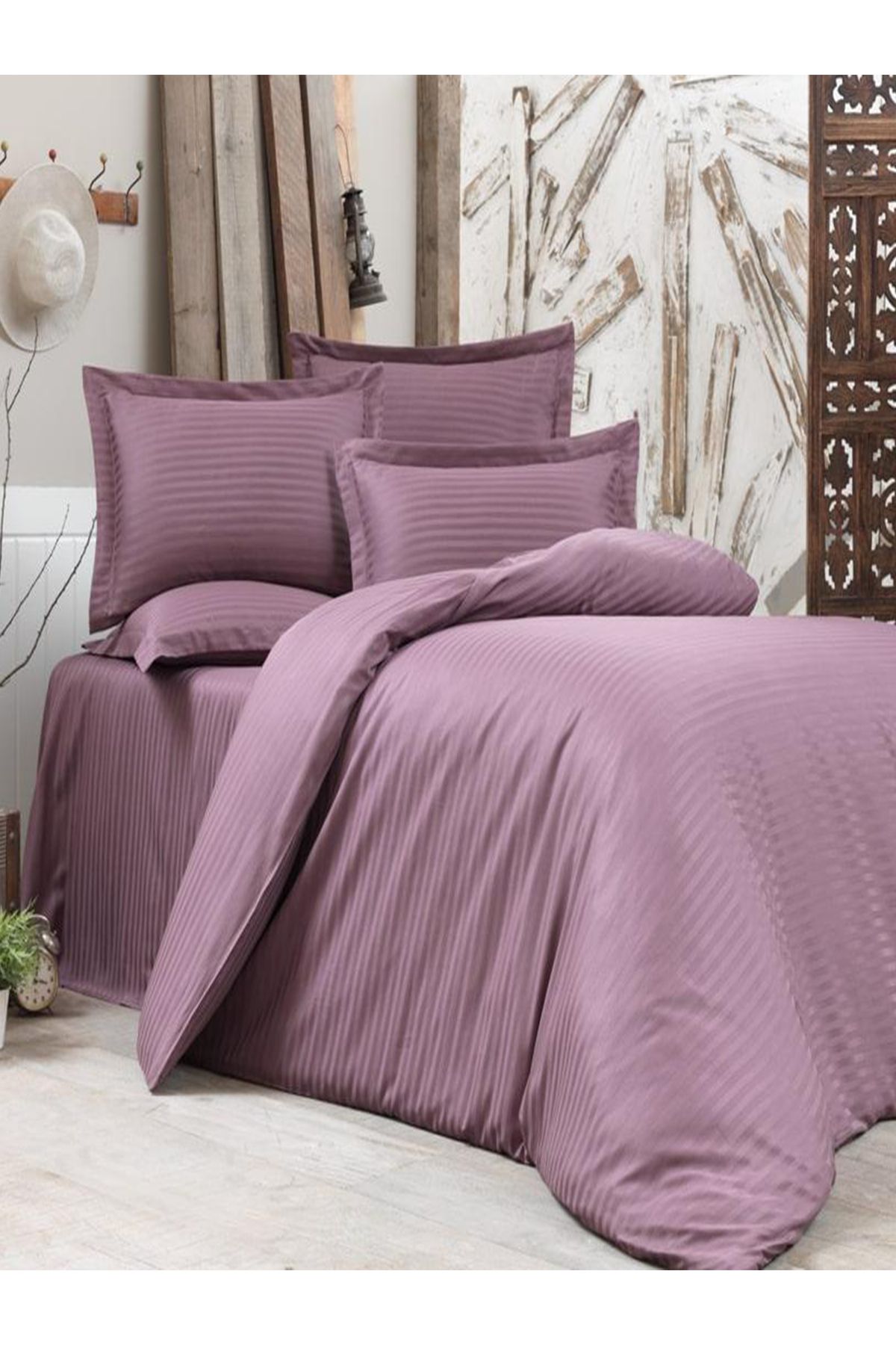 Vertigo-Double Satin Duvet Cover Set - Hotel and Household, Striped, 4 Pieces, Washable 1