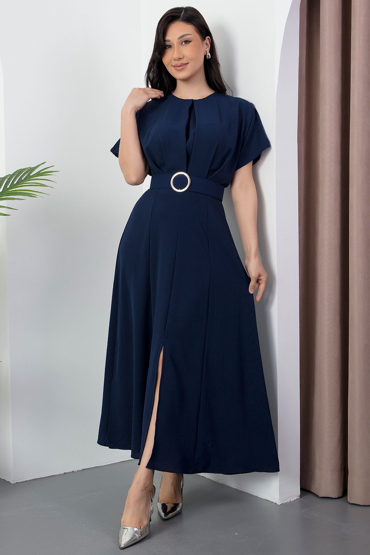 PULLIMM-Crew Neck Bat Sleeve Belt Dress Dks1055 6