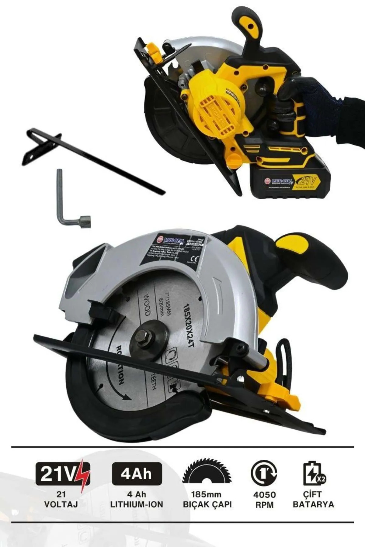 Mur-Cell Lazerli Şarjlı/Akülü Daire Testere/Sunta Kesme Makinası