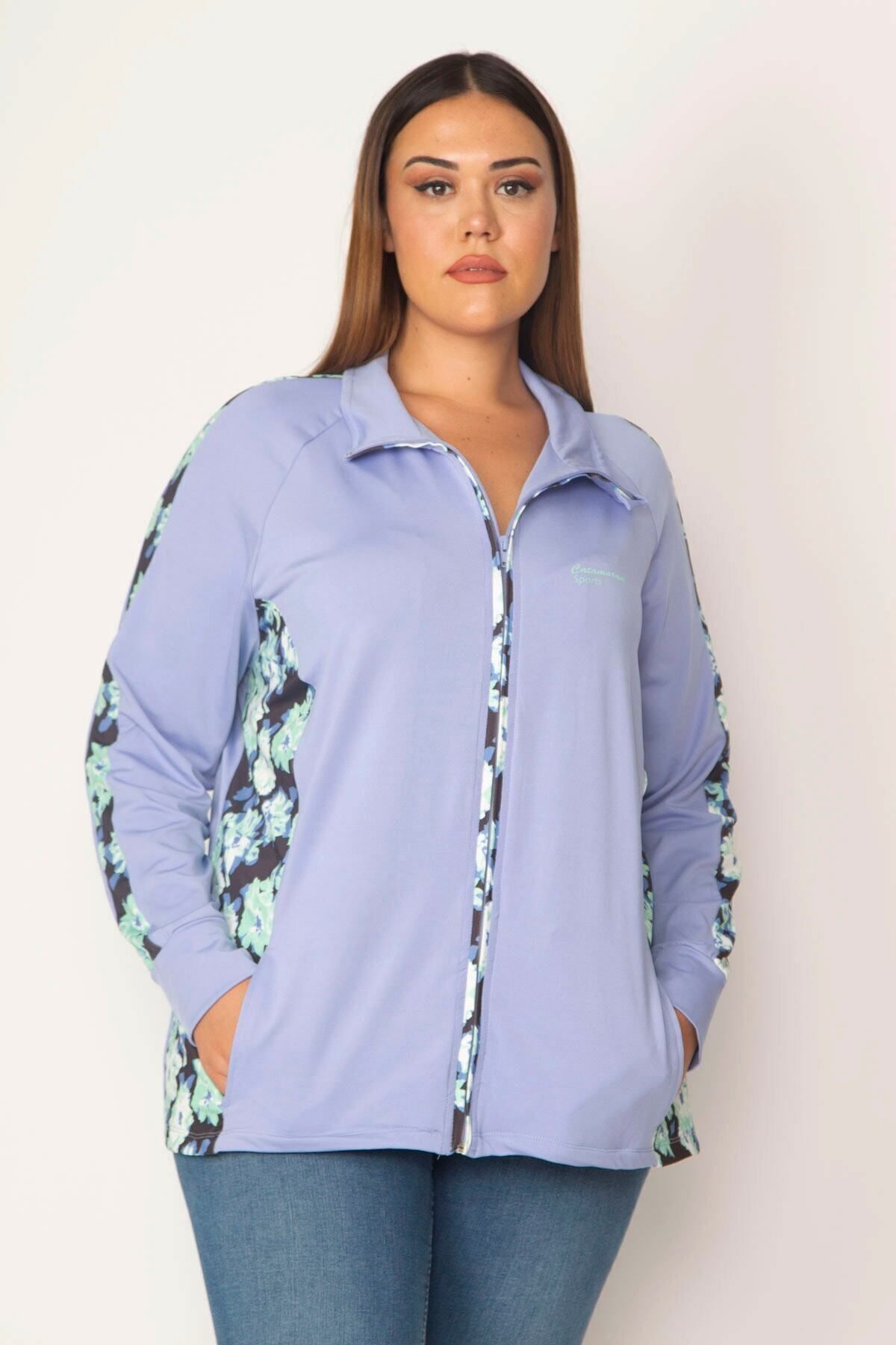 Şans-Damen-Sportjacke mit blauem Frontreißverschluss, seitlichen Körbchen und Ärmeln, Garni-Detailtasche, ungefüttert, 65N28452 6