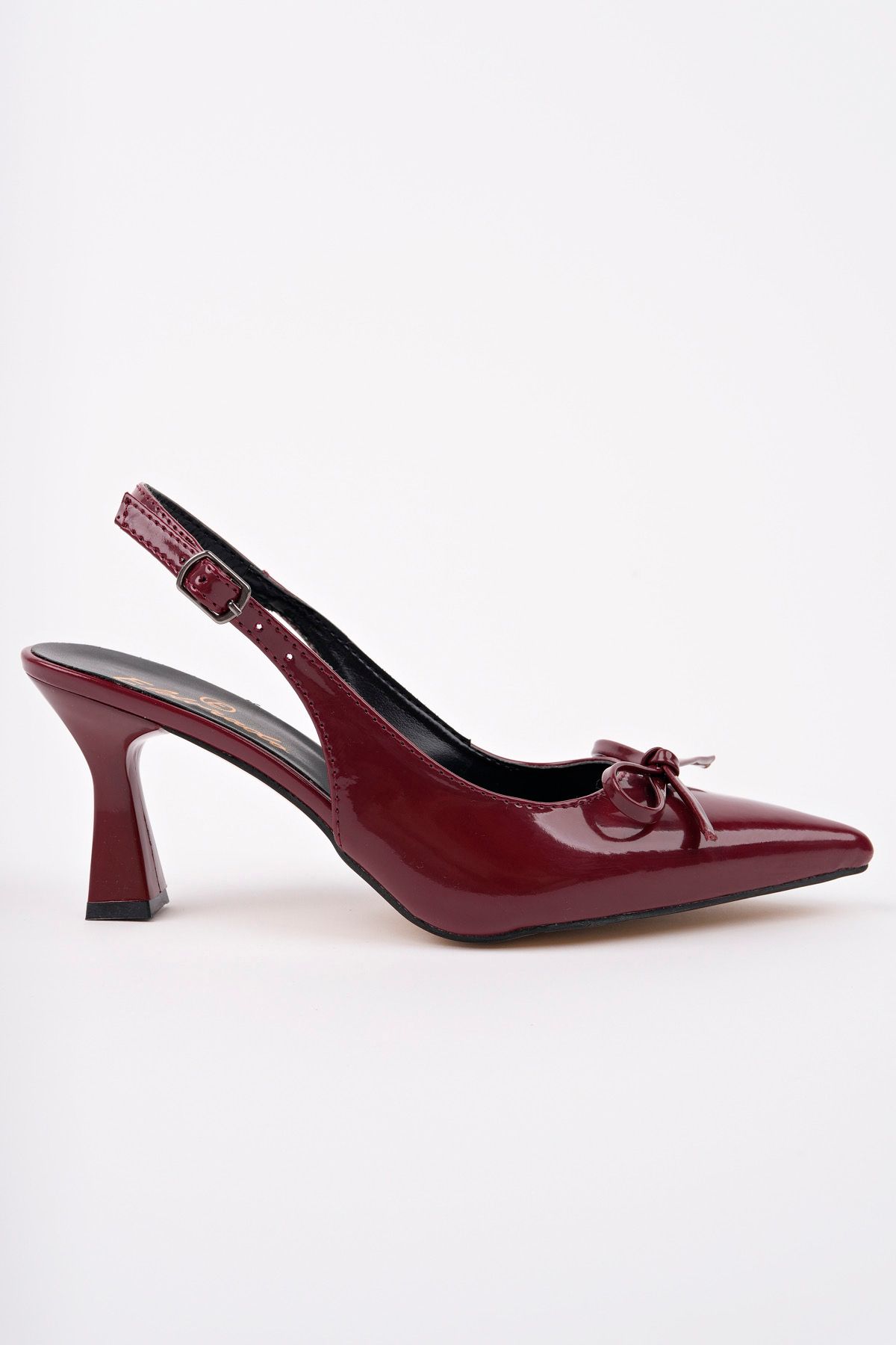 meyra'nın ayakkabıları-Women's Burgundy Open Back Bow Heeled Shoes 5