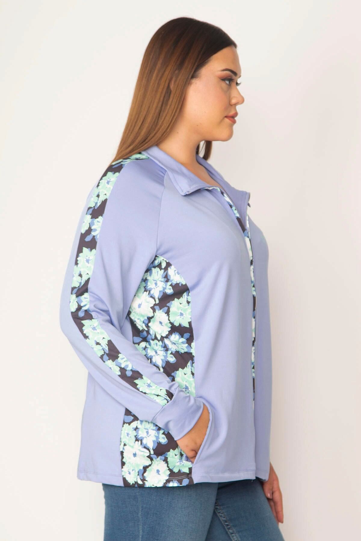 Şans-Damen-Sportjacke mit blauem Frontreißverschluss, seitlichen Körbchen und Ärmeln, Garni-Detailtasche, ungefüttert, 65N28452 1