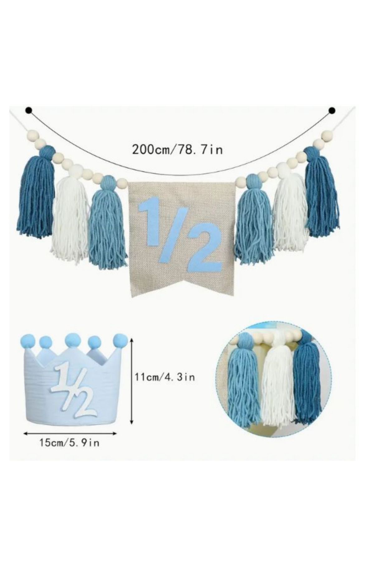 bizdenpastacılık-Blue 1/2 Years Old Crown and Streamer - Half Age Party 1