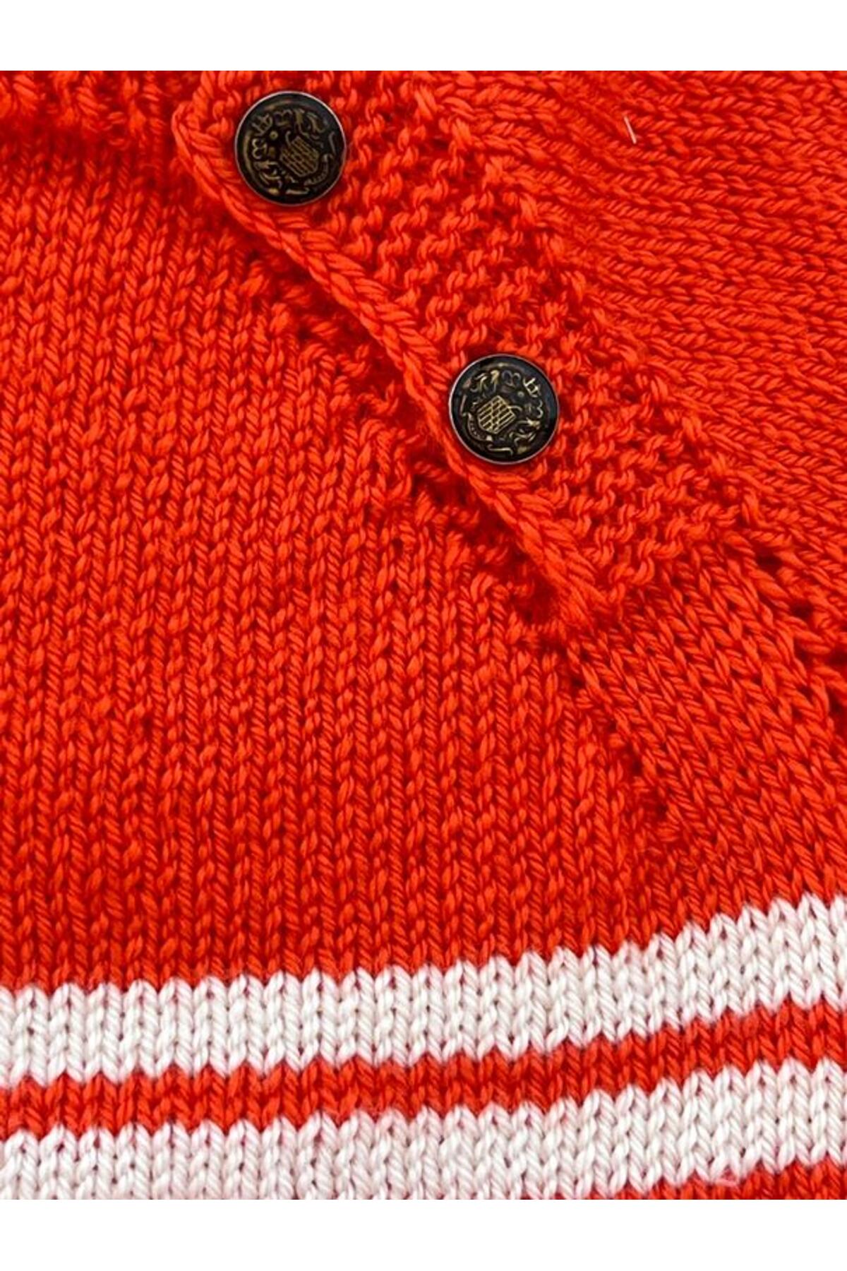Mersin Alzheimer Derneği Turuncu renk beyaz çizgili el örgüsü unıxes kazak(6-9ay) fotoğrafı 5 (önizleme)