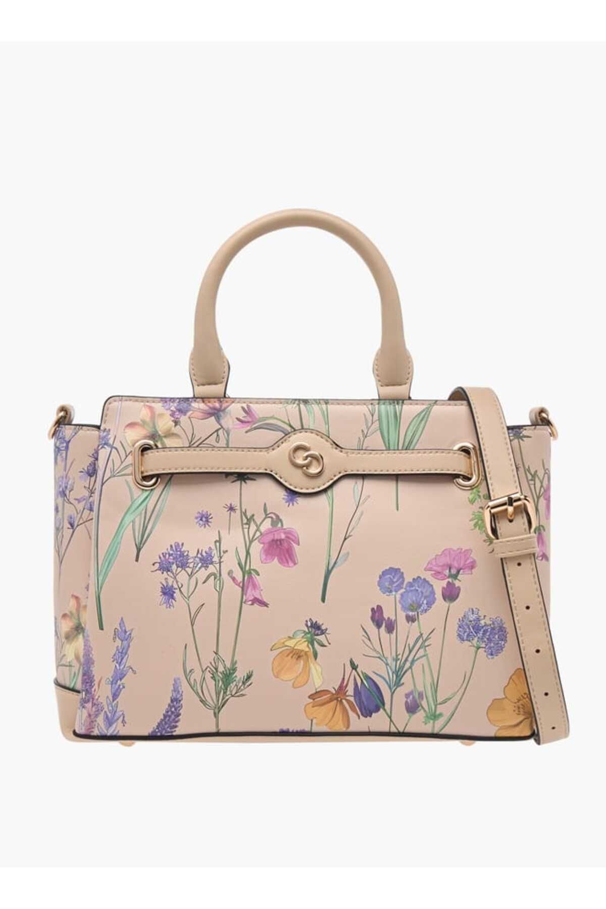 Celeste-Floral Print Tote Bag with Double Handle and Zip Closure 1
