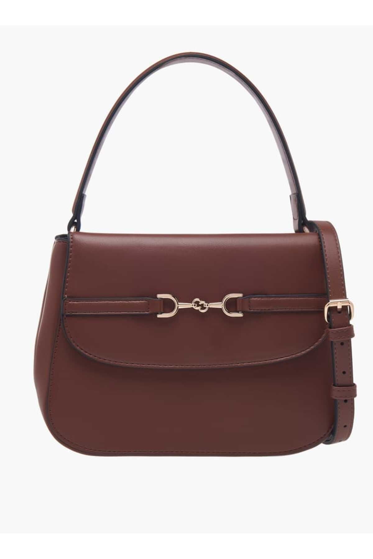 Celeste-Solid Satchel Bag with Adjustable Strap and Button Closure 1