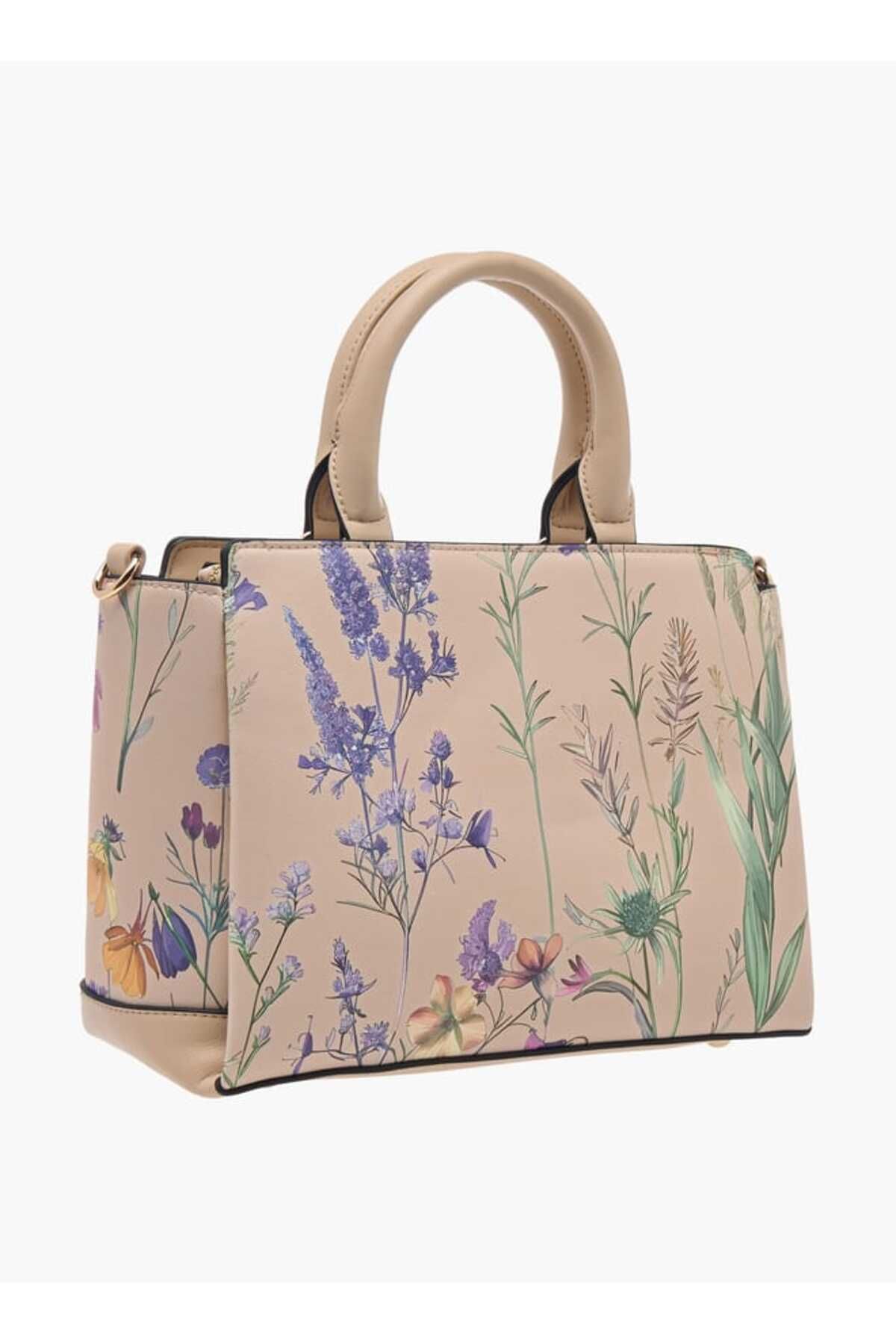 Celeste-Floral Print Tote Bag with Double Handle and Zip Closure 3