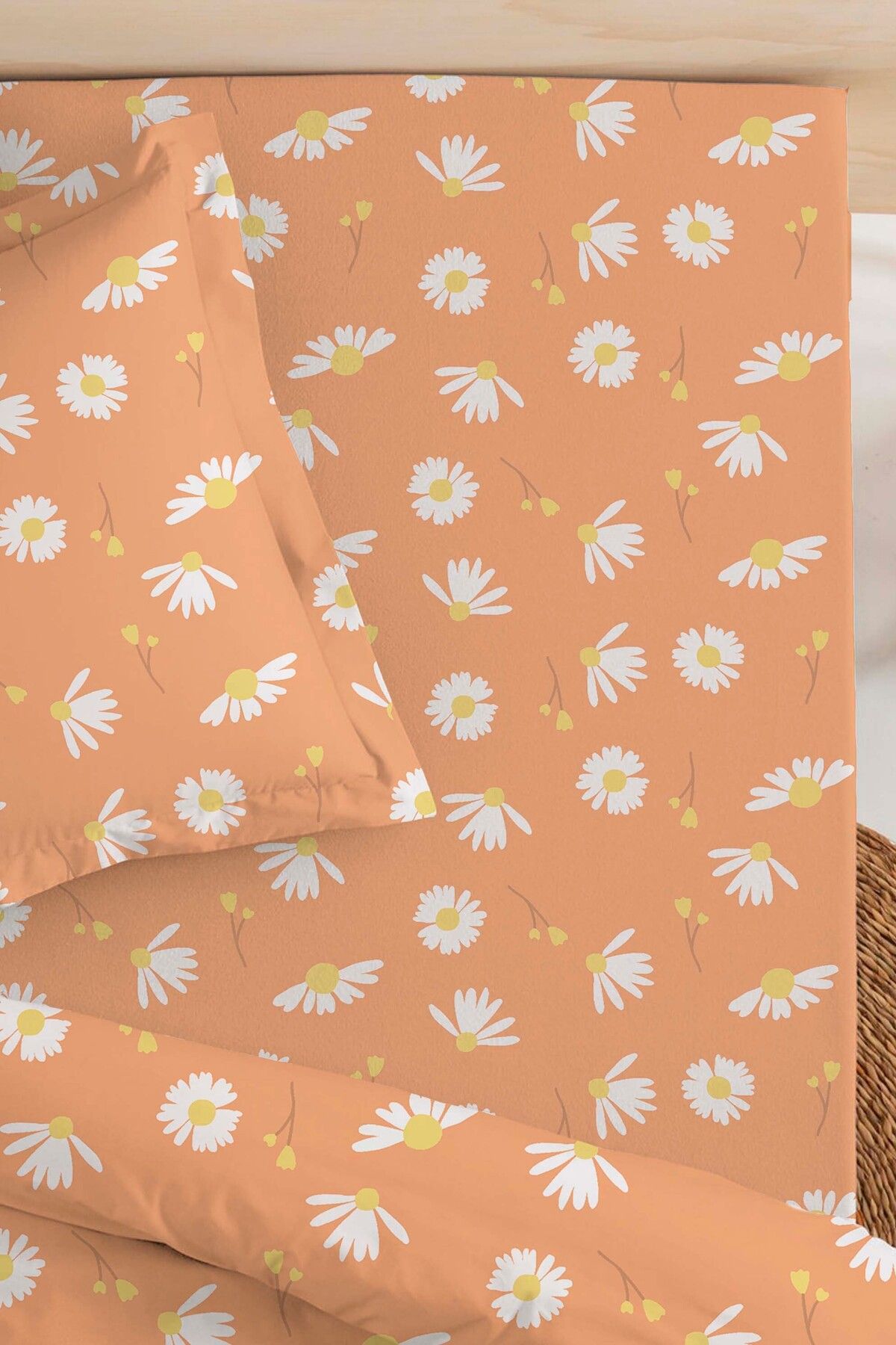 Rivaİstanbul-Double Cotton Bed Sheet - Orange Daisy 3