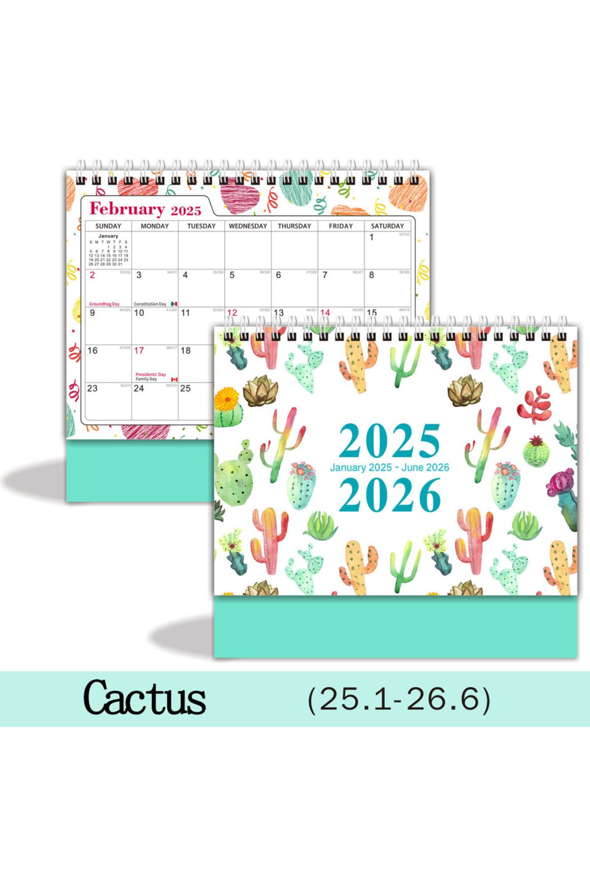 Choice-Cactus 1pc 2025 cross-border English desk calendar 18 months calendar desktop creative ins display a 1