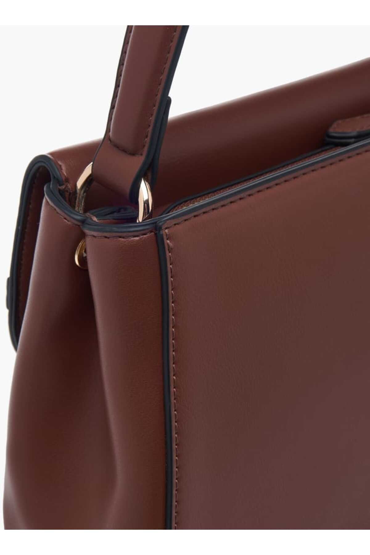 Celeste-Solid Satchel Bag with Adjustable Strap and Button Closure 5