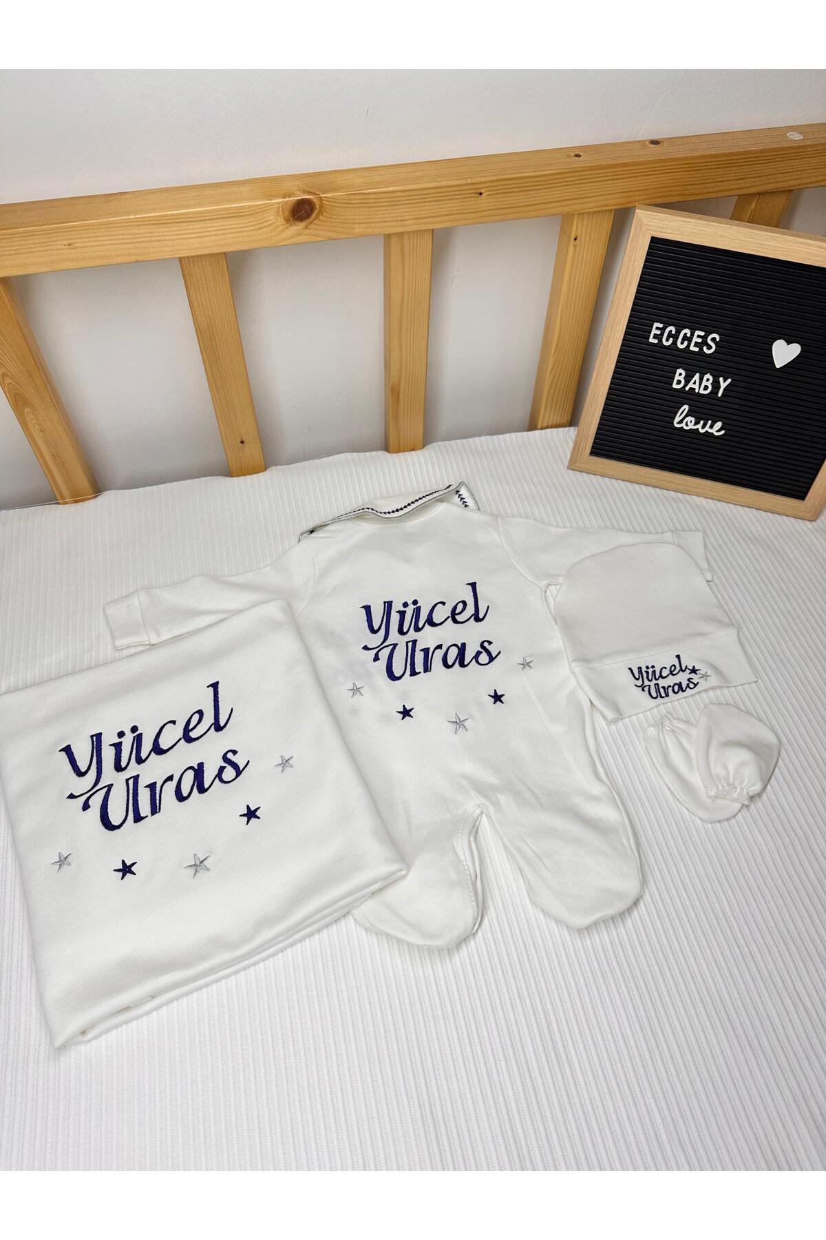 ECCES BB Yenidoğan Tulum Takımı 4 Lü Set Nakışlı Mevlütlük isimli Zıbın Takım Çorap fotoğrafı 4 (önizleme)