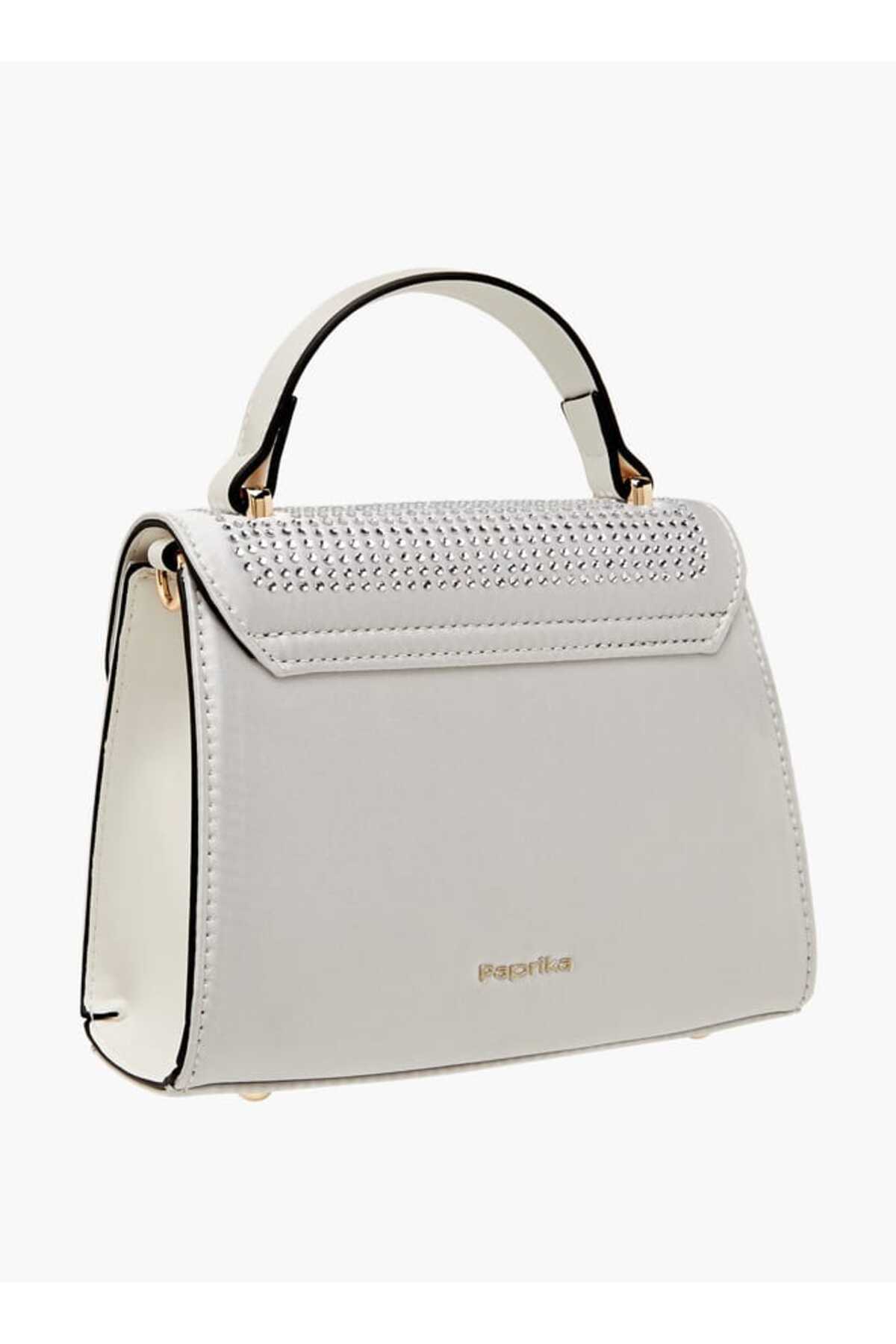 Paprika-Embellished Satchel Bag with Detachable Chain Strap and Flap Closure - W 8 x H 16 x D 21 cm 3