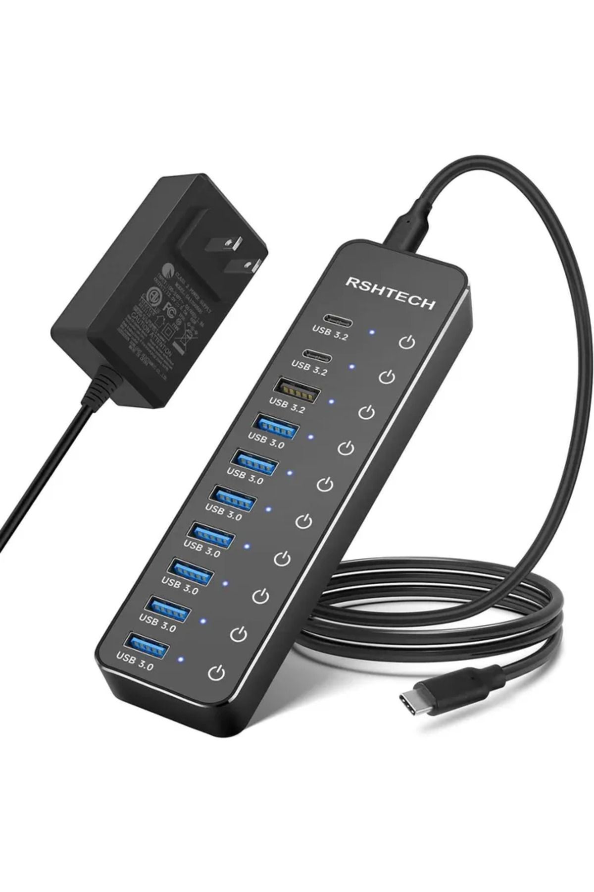 Choice-Eu Plug Adapter Rshtech Usb Hub 10-port Usb C Hubs 60w With 10gbps Data Transfer Ports Individual To 8