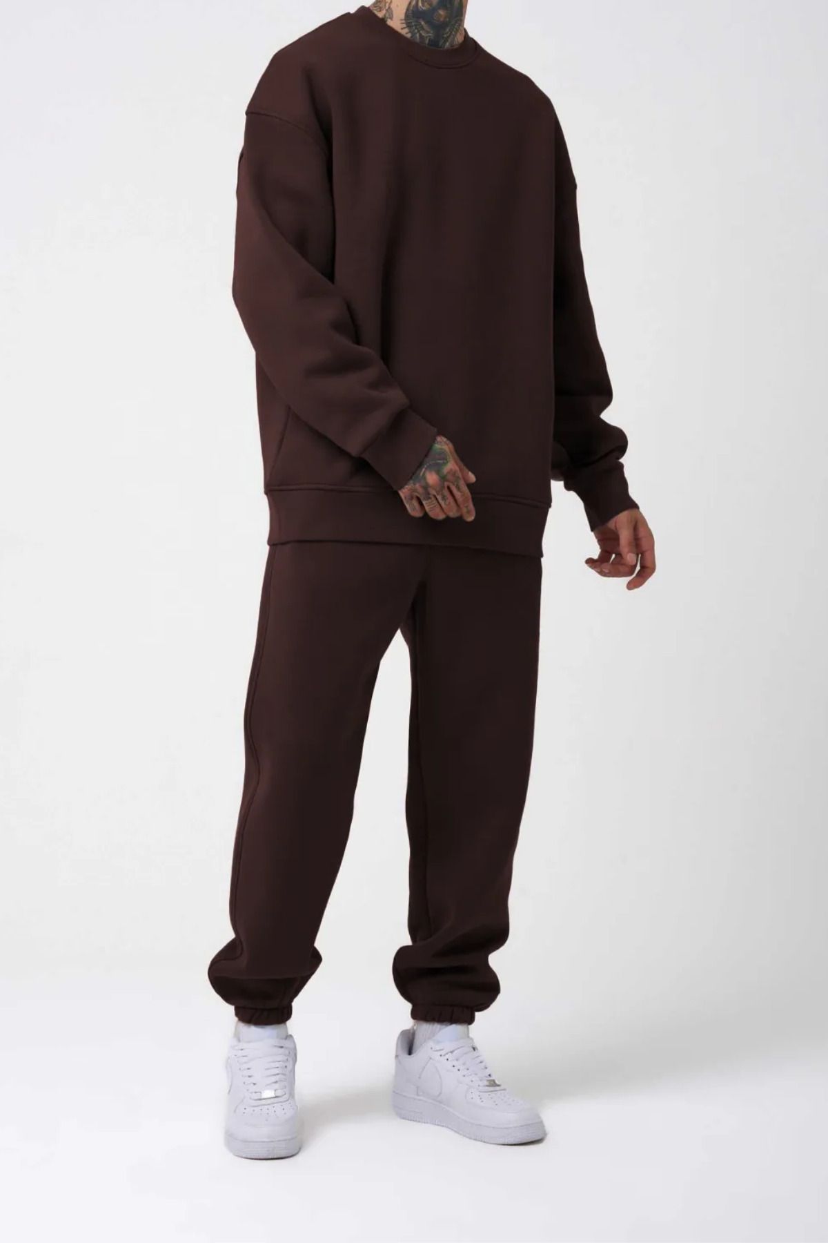 ruNadeS-Casual Brown O Neck Rubber Leg Men's Oversize Tracksuit Set 2