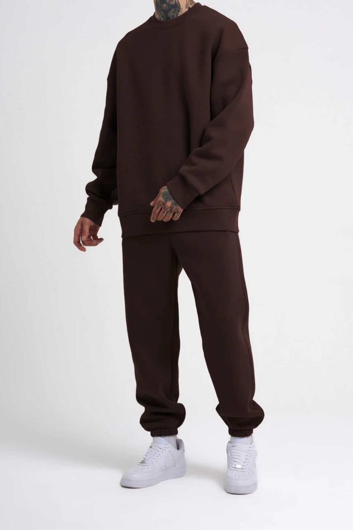 ruNadeS-Casual Brown O Neck Rubber Leg Men's Oversize Tracksuit Set 1