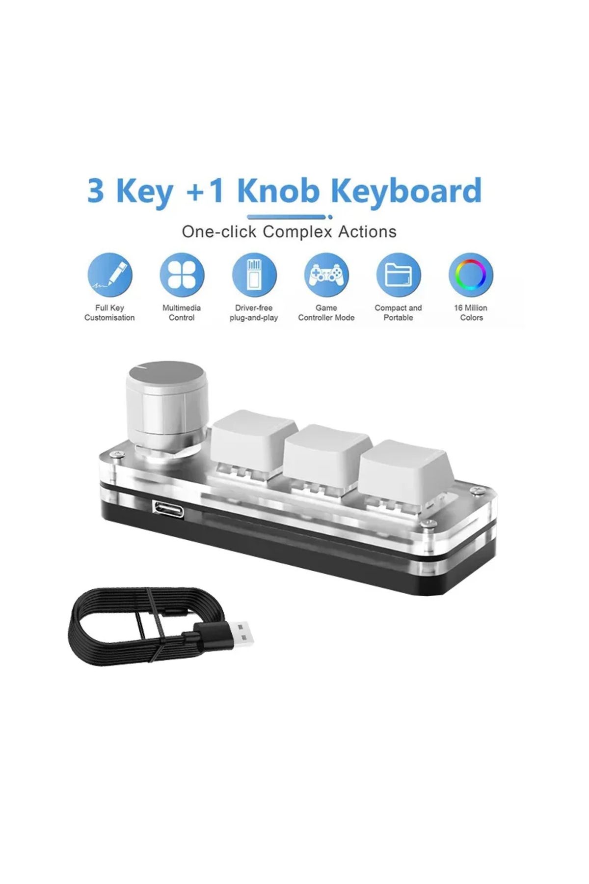 LOLGOOD-White Macro Mechanical Keyboard 3 Keys 1 Knob Usb Rgb Mini Gaming Custom Programming Knob Keypads Sw 1