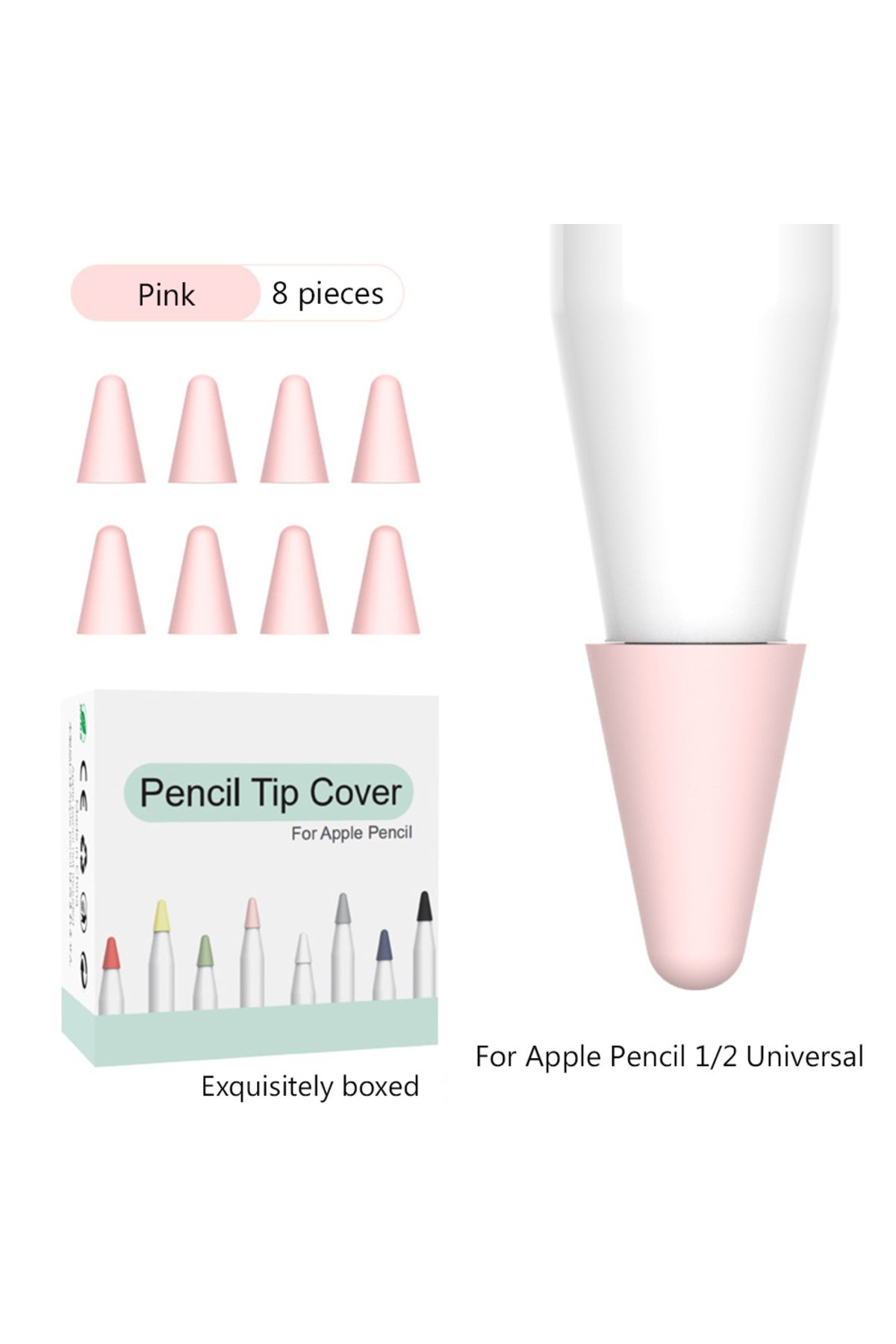 Choice-Pink 8pcs For Apple Pencil Tip Silicone Case Replacement Tips Case For Apple Pencil 1st 2nd Nib Prot 1