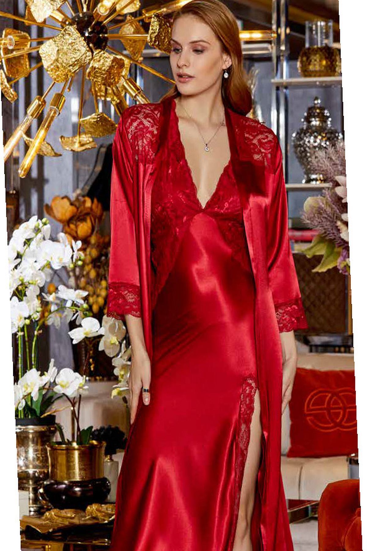 Jeremi Saten Gecelik Sabahlık Takım