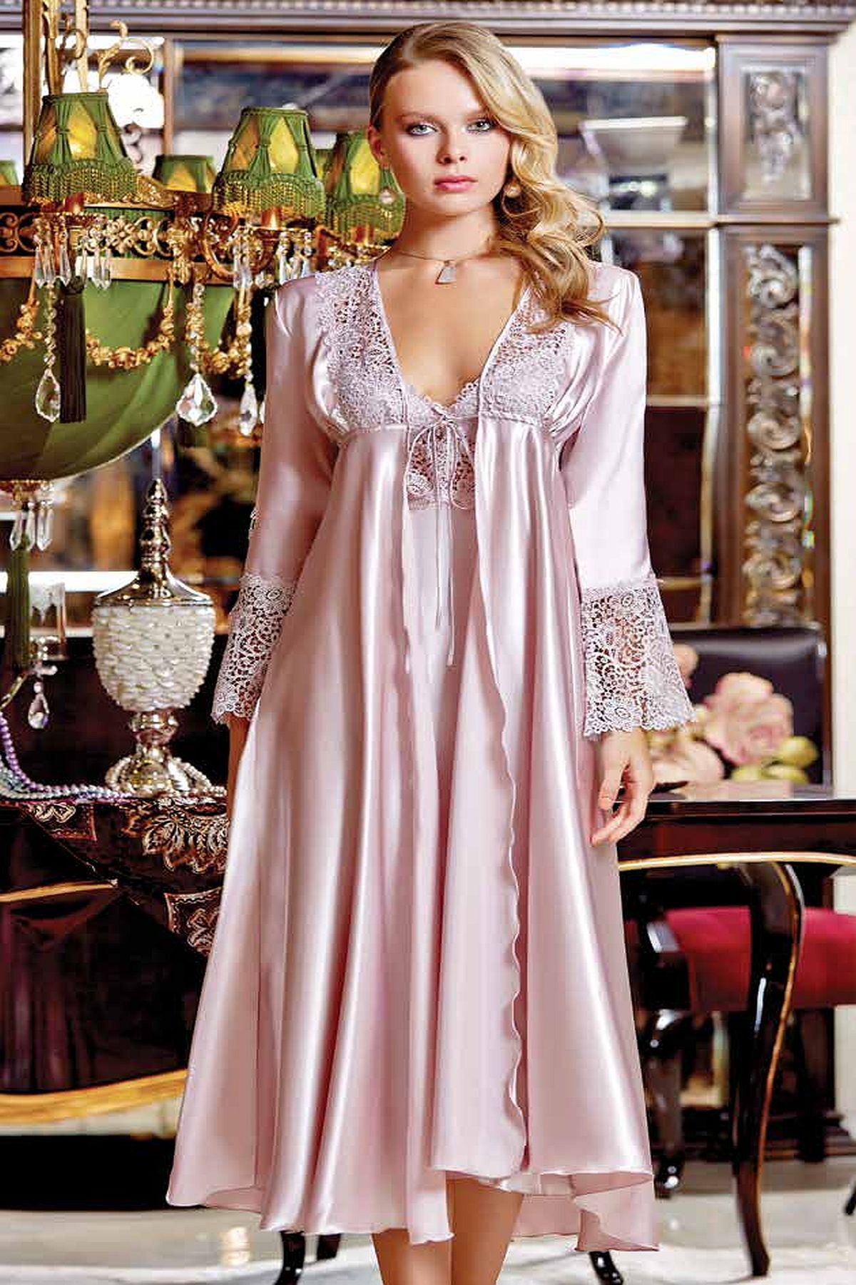 Jeremi Saten Gecelik Sabahlık Takım