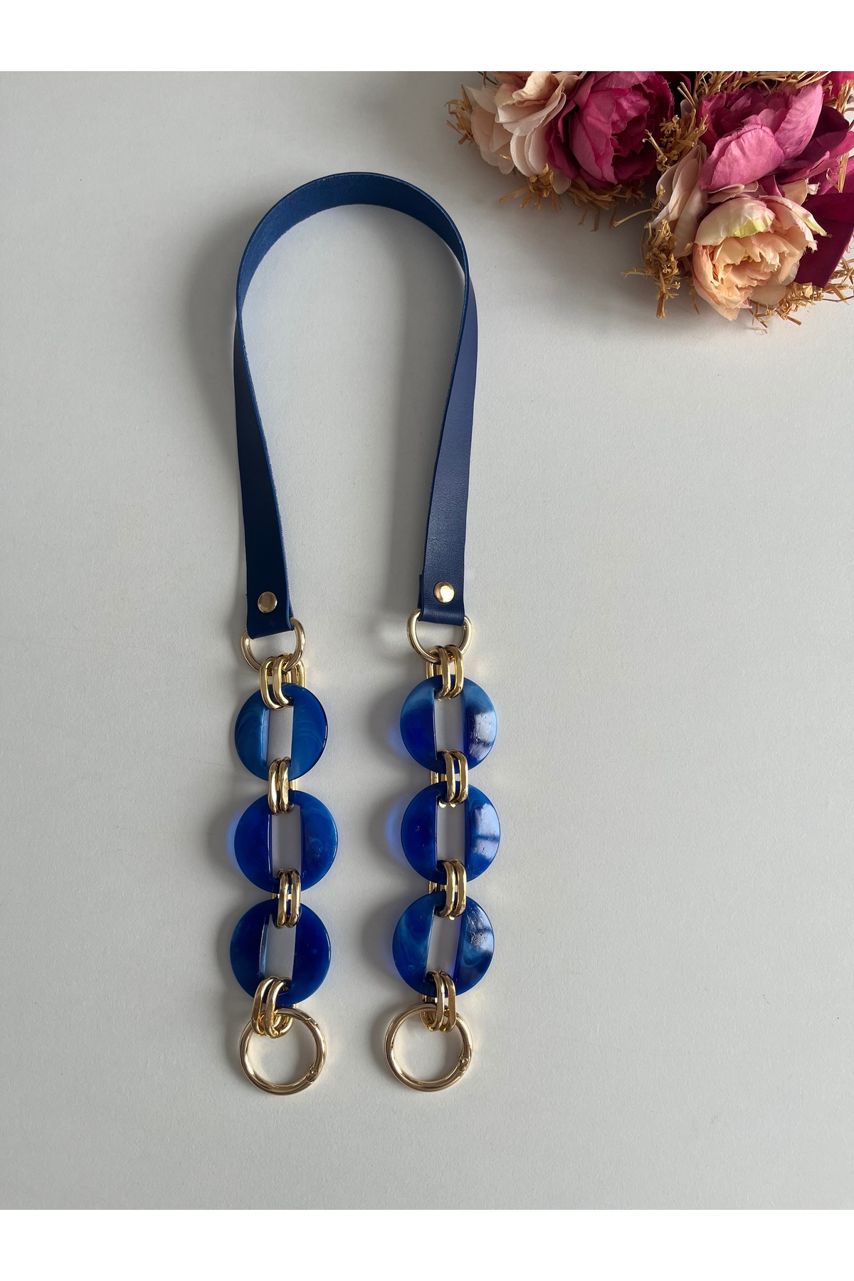 Faux leather acrylic handles for KNITTING BAGS NAVY BLUE