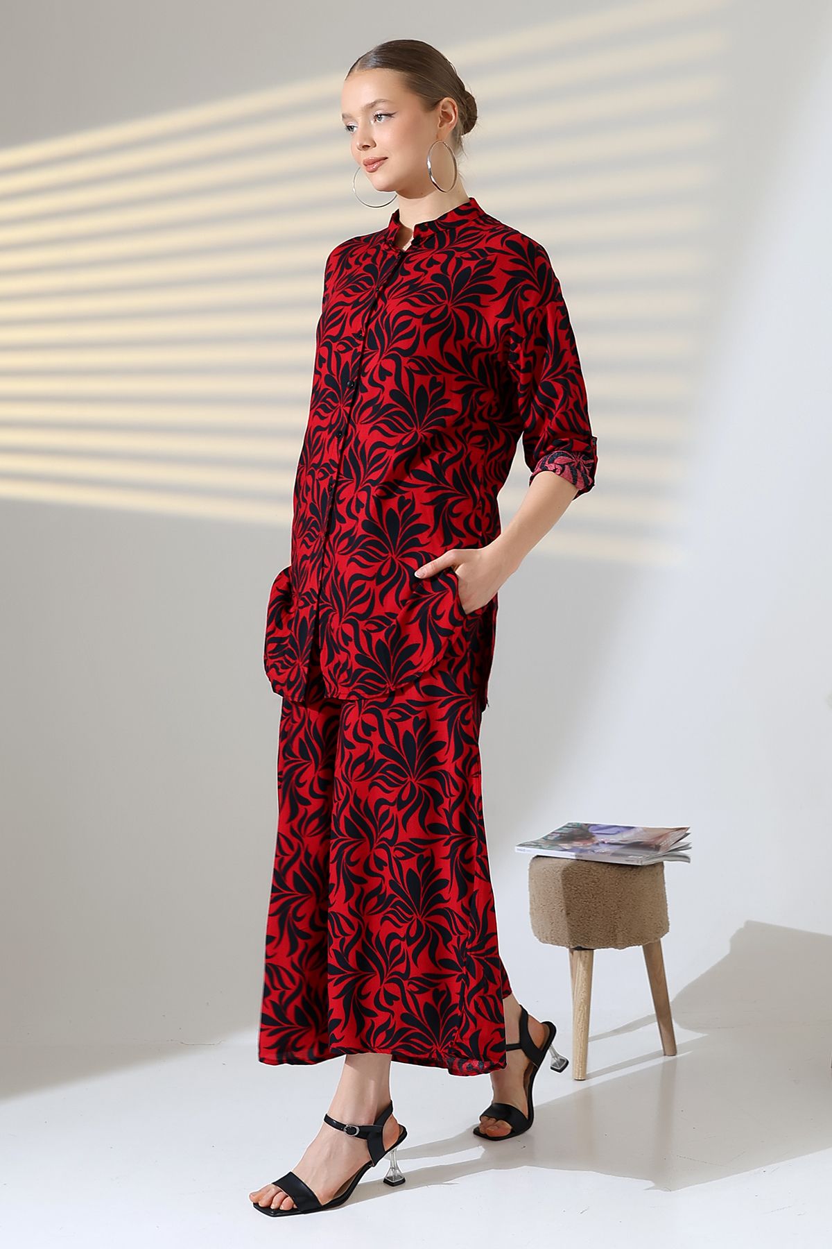 Denismoda-Set de top pentru femei, cu guler de judecător, cu talie elastică, cu picioare largi 4