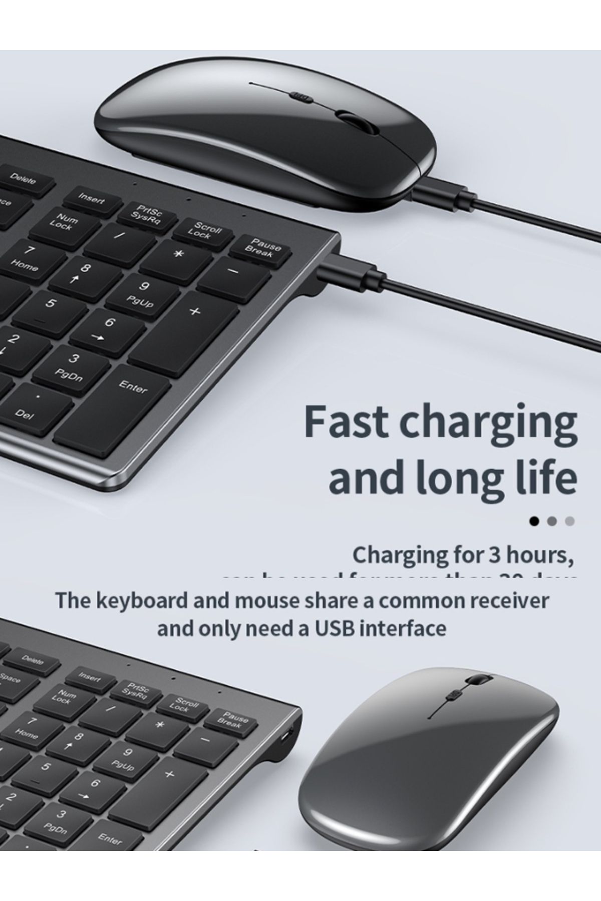 Choice-Russian Gray Bluetooth 5.0 & 2.4g Wireless Keyboard Mouse Combo Rechargeable Full Size Wireless Keyb 8