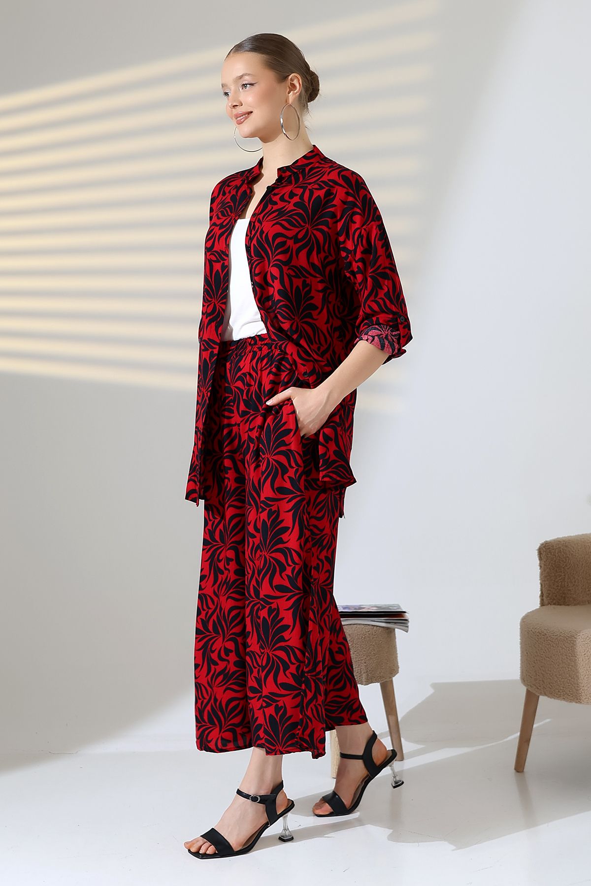 Denismoda-Set de top pentru femei, cu guler de judecător, cu talie elastică, cu picioare largi 8