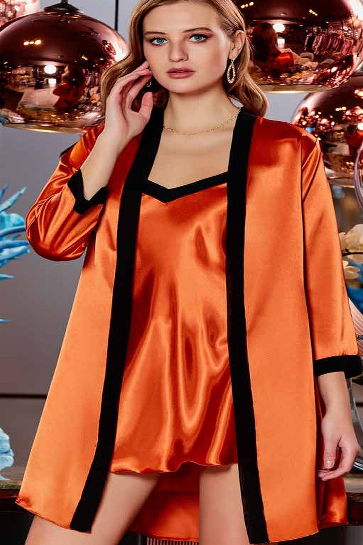 Jeremi Saten Gecelik Sabahlık Takım