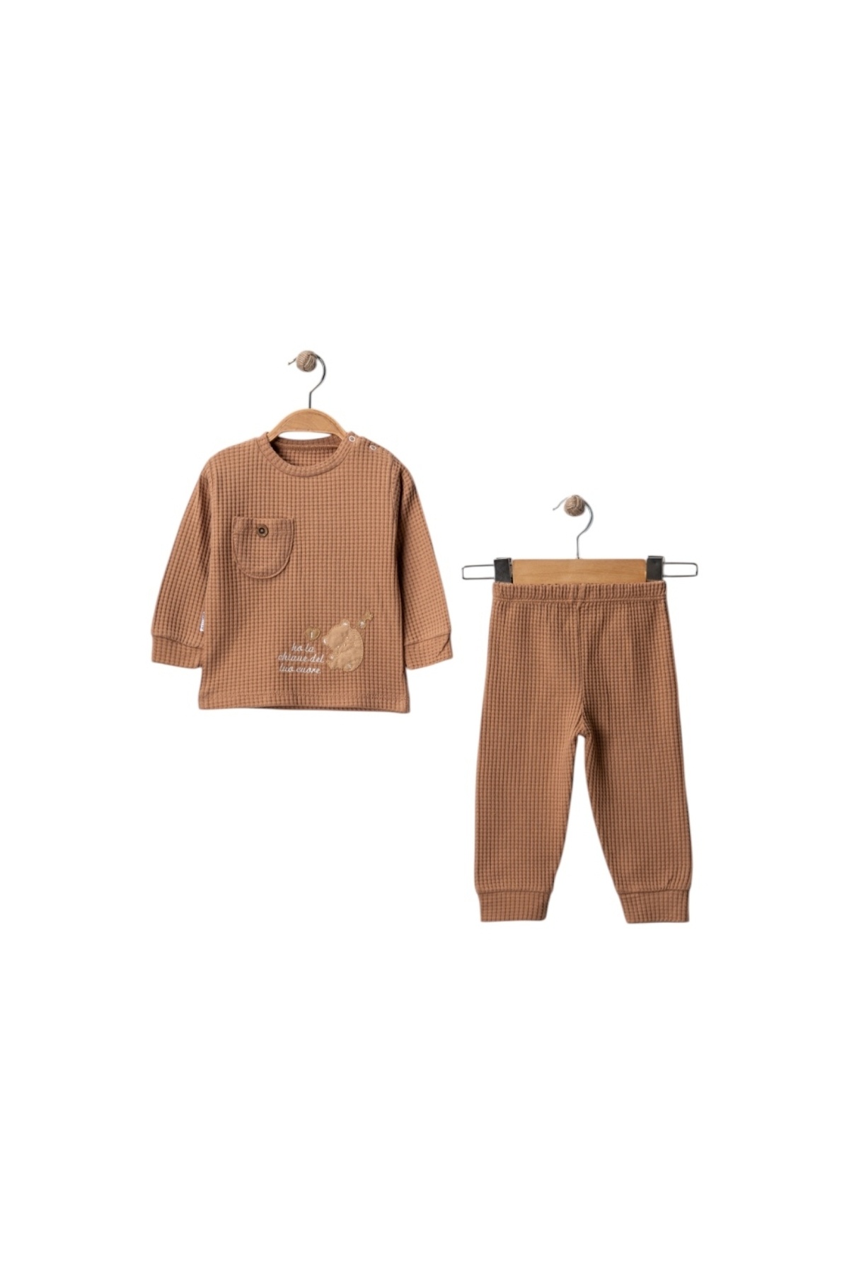 Anahtarlı Ayıcık Waffle Kumaş 2'Li Takım (6-12 Ay)