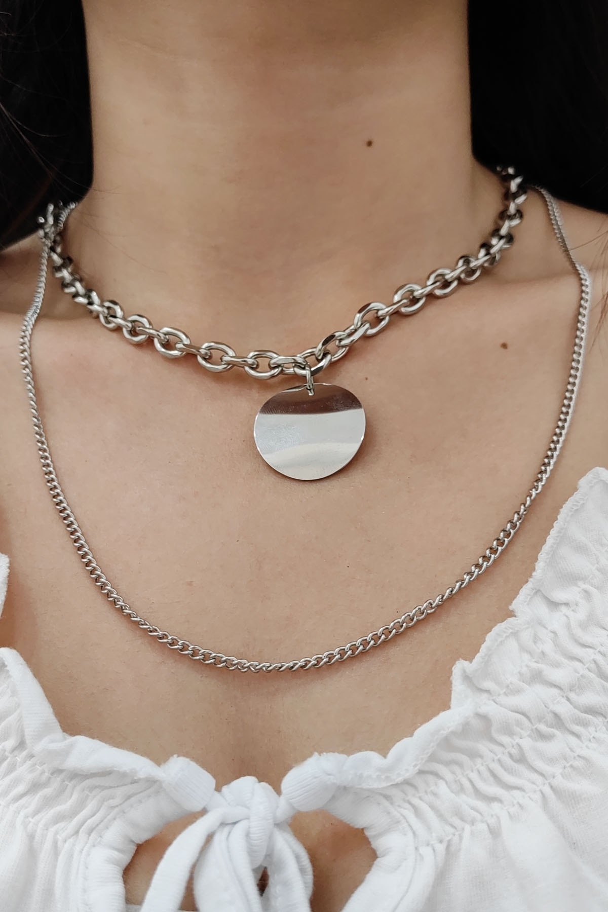 Chavin-Shiny Women's Locket Steel Necklace with 2 Chains Eh03 1