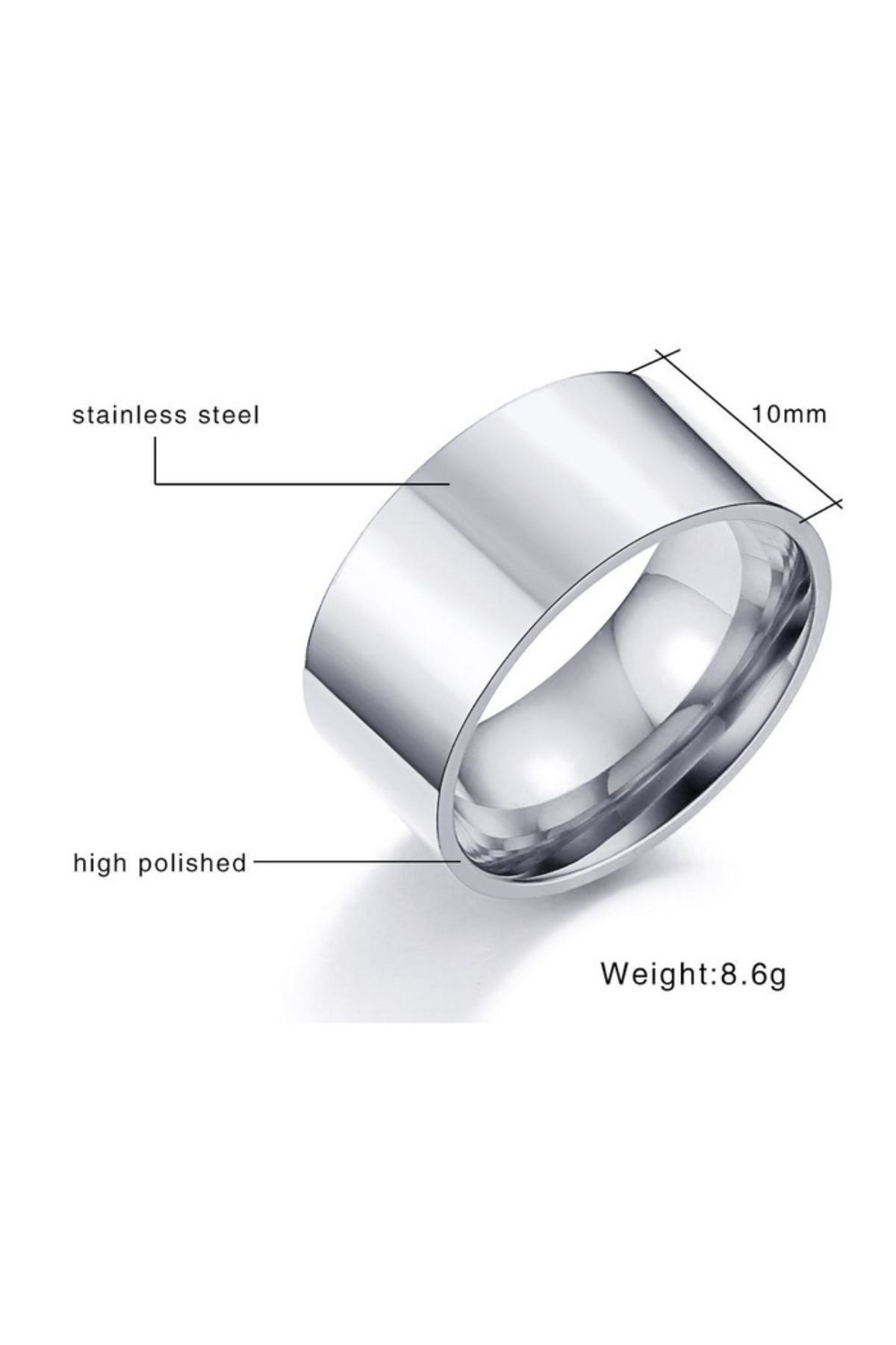 Chavin-10mm. Wide Glossy Gray Men's Steel Wedding Ring Ring Dt01 4